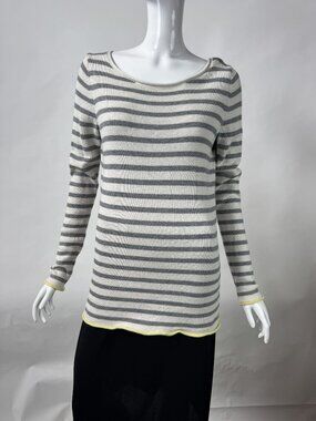 Gap Designed & Crafted Stripe Tipped Sweater Heather Grey Small Cotton Blend
